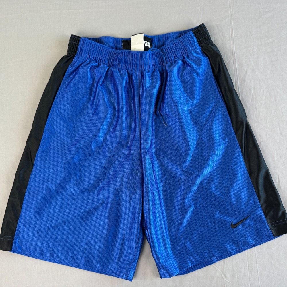 Nike Shimmer Basketball Shorts‎ Mens Medium Blue Black Long Elastic Tie Waist